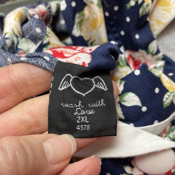 Hell Bunny Vixen Womens Rockabilly Dress Size 2XL Navy Flora Short Sleeve Retro - Picture 5 of 11